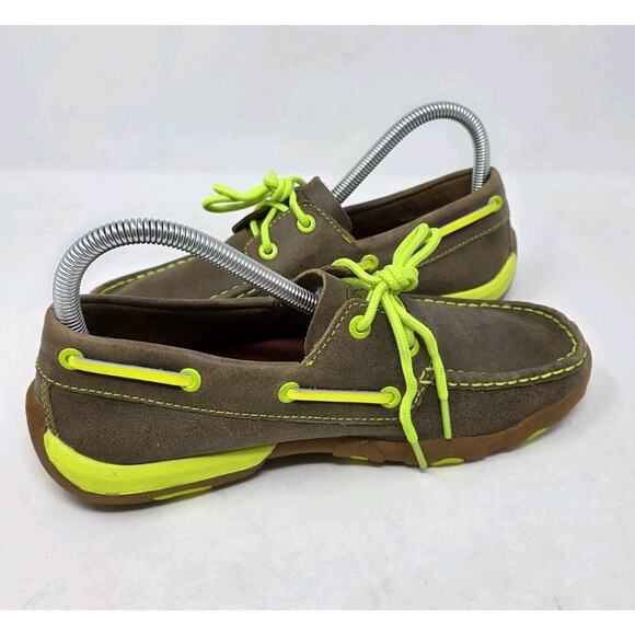 Twisted X Women's 7.5 Bomber Driving Mocs Boat Shoes Leather WDM0010 Neon Yellow - Picture 4 of 10